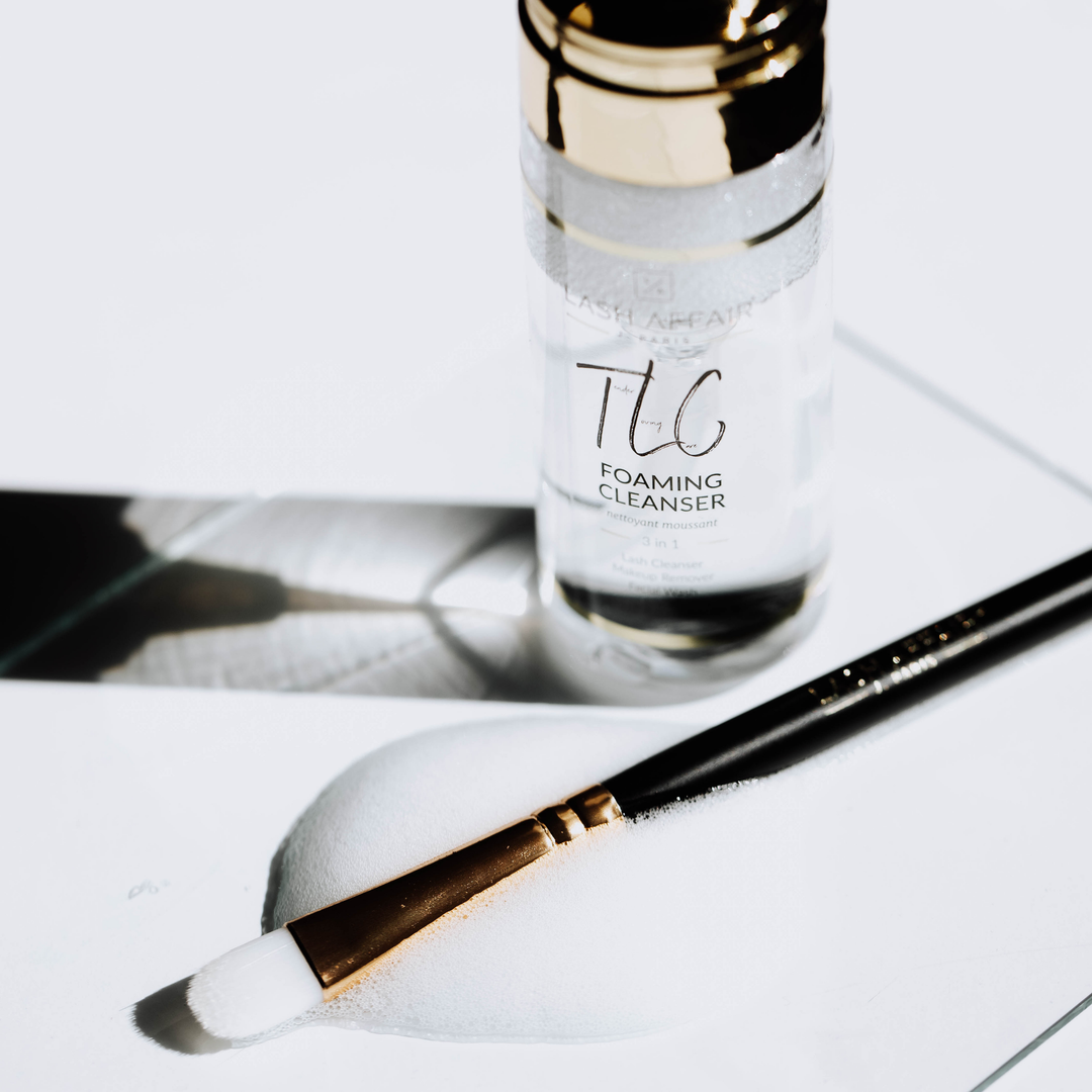 TLC Cleanser with foam adn cleansing brush showing how to use it