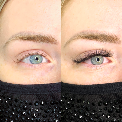 blonde, blue eyed eyelash extensions